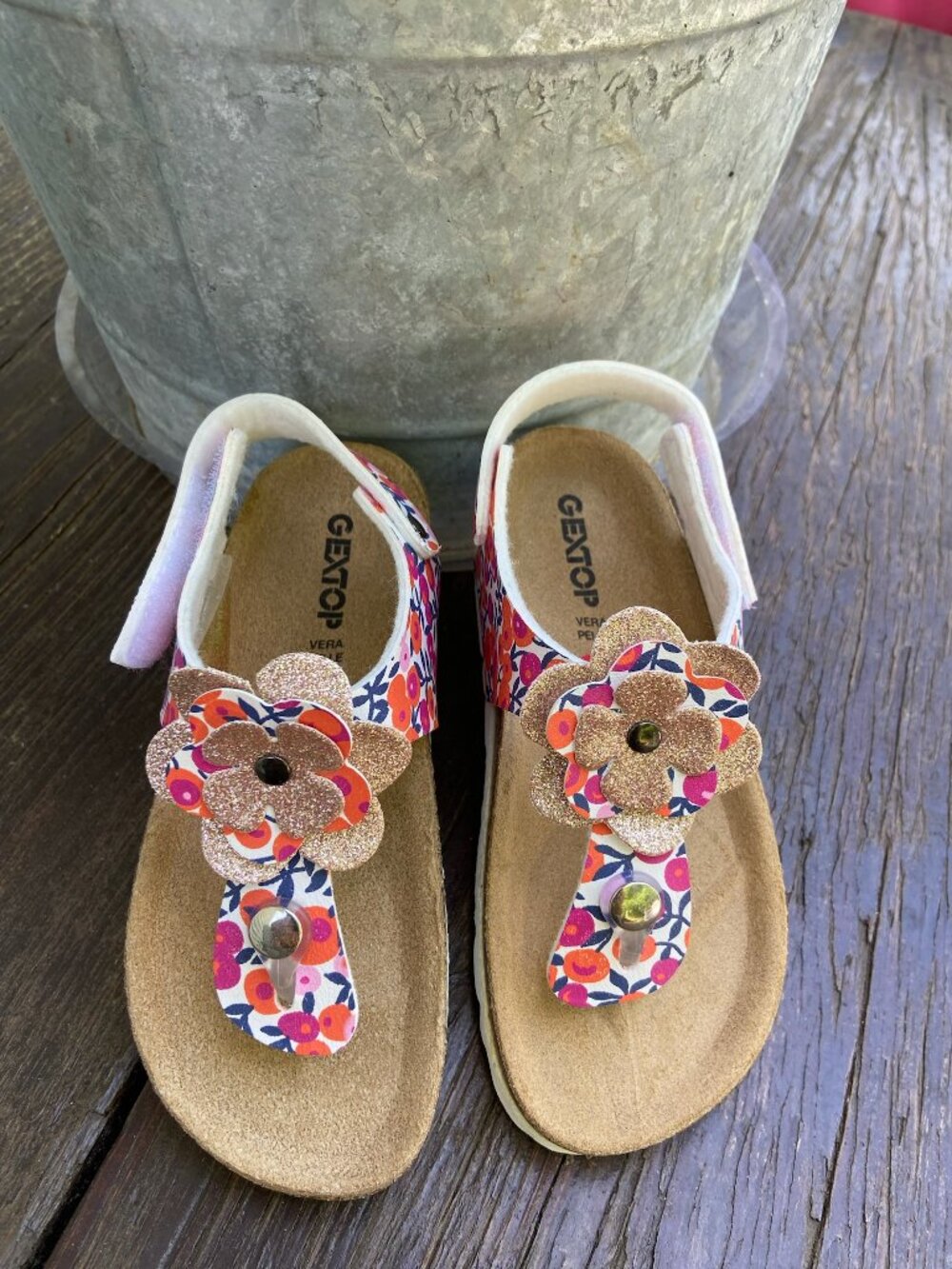 Gextop Girls Floral Thong Sandals Velcro Strap